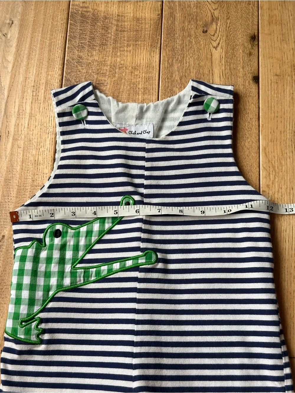 Chick and Chap Striped Alligator Shortall size 2